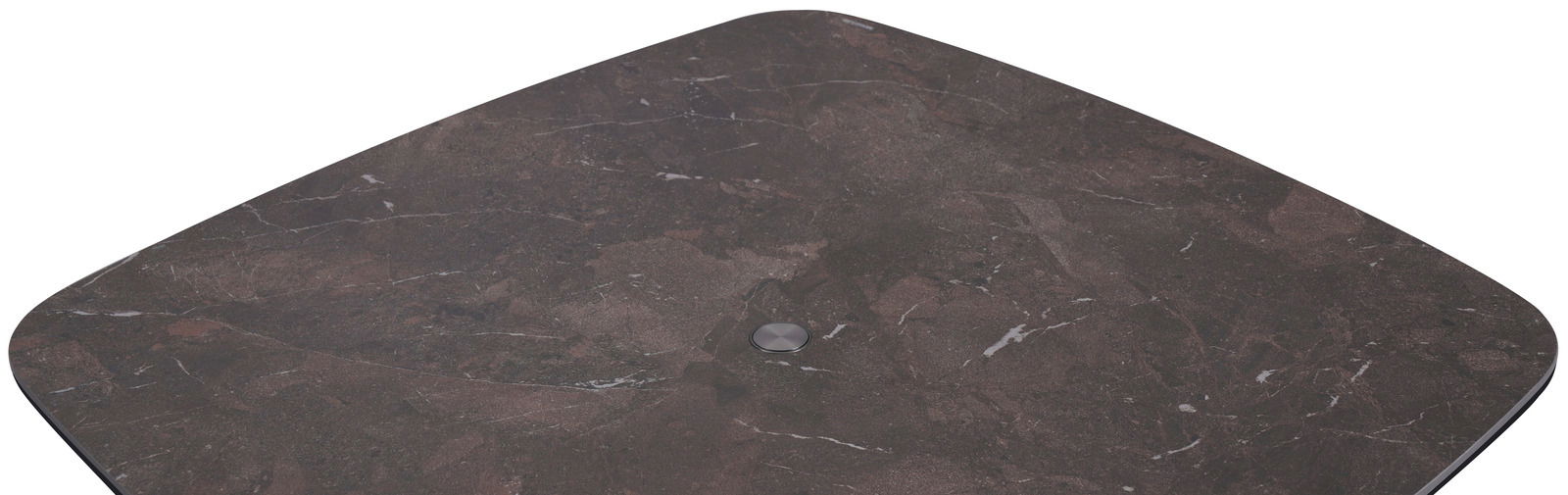 Draufsicht auf eine quadratische Tischplatte mit dunkler Marmoroptik.