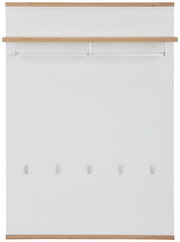 Garderobenpaneel in Frontalansicht mit Holzablage und fünf Haken