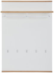 Garderobenpaneel in Frontalansicht mit Holzablage und fünf Haken