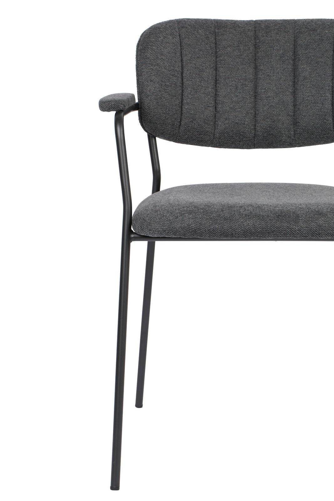 Grauer Armlehnenstuhl JOLIEN mit schwarzem Metallgestell, Vorderansicht
