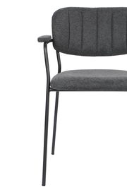 Grauer Armlehnenstuhl JOLIEN mit schwarzem Metallgestell, Vorderansicht