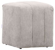 Grauer, quadratischer Hocker aus Stoff in Seitenansicht