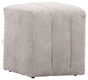 Grauer, quadratischer Hocker aus Stoff in Seitenansicht