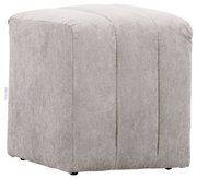 Grauer, quadratischer Hocker aus Stoff in Seitenansicht