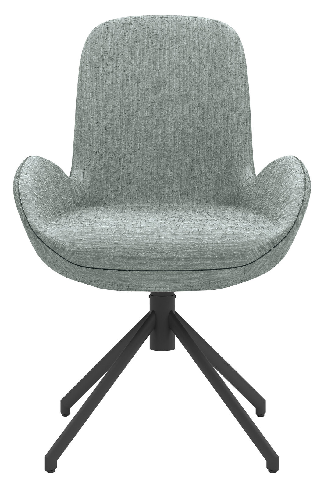 Moderner Armlehnstuhl in grauem Stoff, Vorderansicht