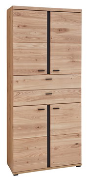 Aktenschrank aus Holz mit mehreren Türen und Schubladen, frontal fotografiert