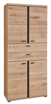 Aktenschrank aus Holz mit mehreren Türen und Schubladen, frontal fotografiert