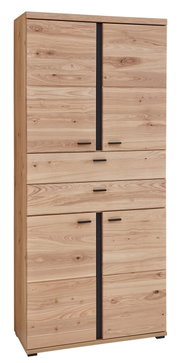 Aktenschrank aus Holz mit mehreren Türen und Schubladen, frontal fotografiert