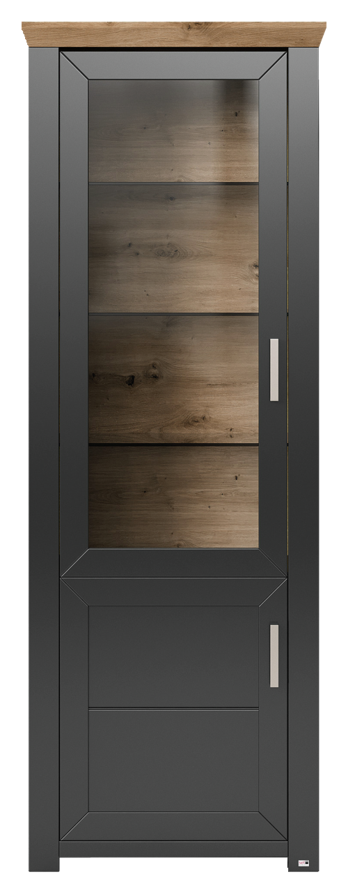 Set one by Musterring Vitrine SET ONE YORK Vitrine in moderner Frontansicht mit schwarzem Rahmen und Holzelementen