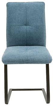 Freischwinger-Stuhl in blauer Stoffpolsterung, Vorderansicht
