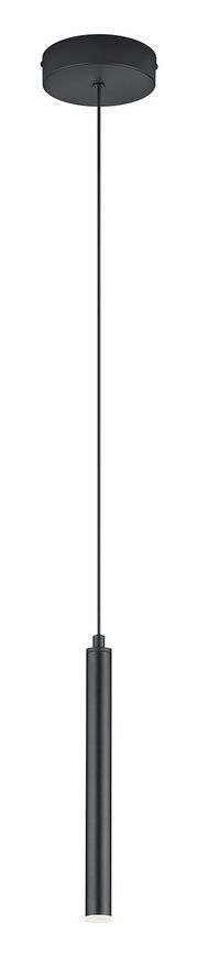 Moderne schwarze Pendelleuchte CALINA, zylindrische Form, seitliche Perspektive