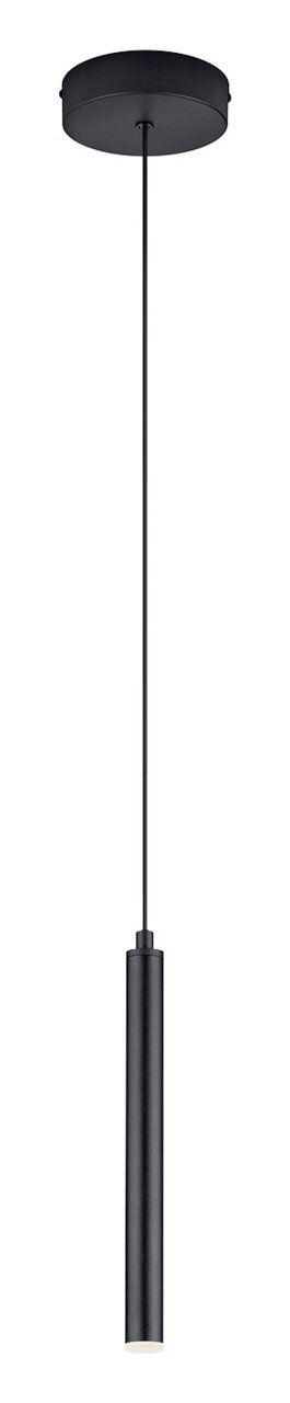 Moderne schwarze Pendelleuchte CALINA, zylindrische Form, seitliche Perspektive