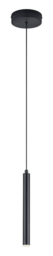 Moderne schwarze Pendelleuchte CALINA, zylindrische Form, seitliche Perspektive