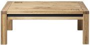 Moderne houten salontafel met strakke lijnen, vooraanzicht