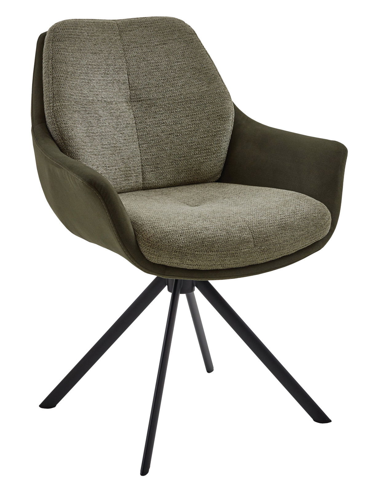 Valnatura Armlehnstuhl MANADO Moderner Armlehnstuhl Valnatura MANADO in seitlicher Perspektive, mit gepolstertem Sitz und Rückenlehne in grauem Stoff, auf schwarzem Metallgestell.