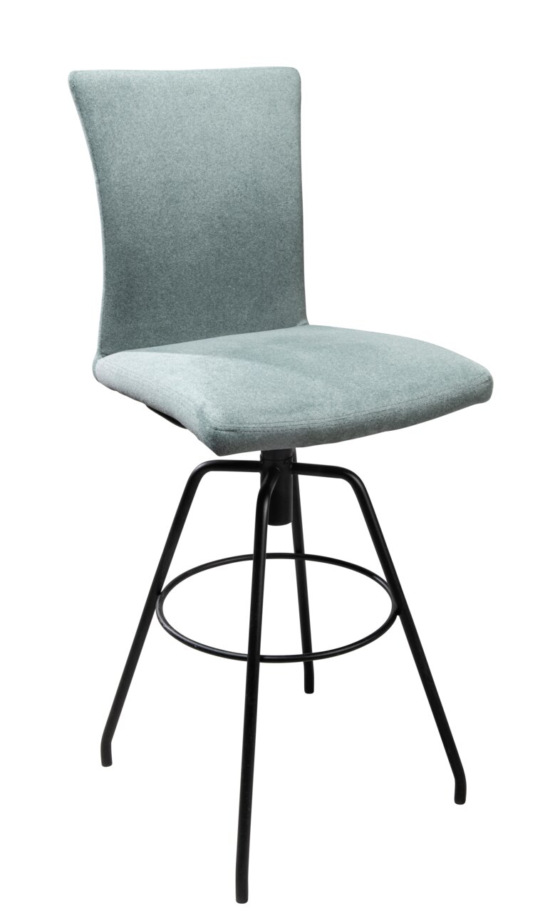 Musterring Barhocker MR HELMOND Moderner Barhocker mit grauem Stoffbezug und schwarzem Metallgestell, seitliche Perspektive