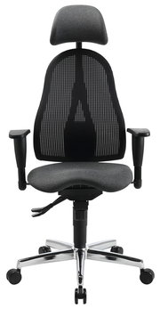 Ergonomischer Drehstuhl mit Netzrückenlehne und Kopfstütze, Vorderansicht