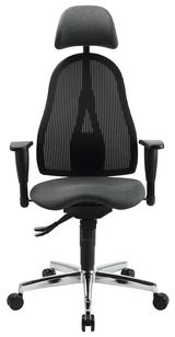 Ergonomischer Drehstuhl mit Netzrückenlehne und Kopfstütze, Vorderansicht