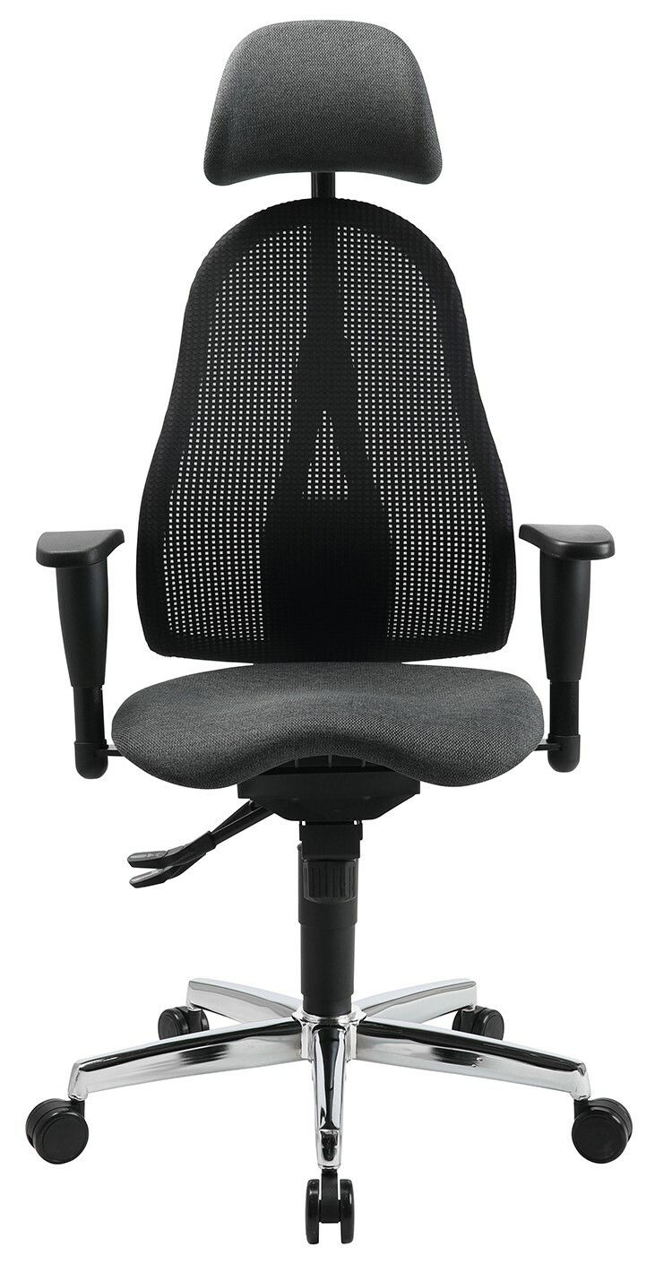 Ergonomischer Drehstuhl mit Netzrückenlehne und Kopfstütze, Vorderansicht