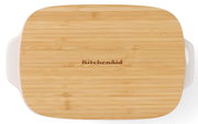Aufsicht auf eine Auflaufform mit Deckel aus Holz, Marke KitchenAid, 26 cm