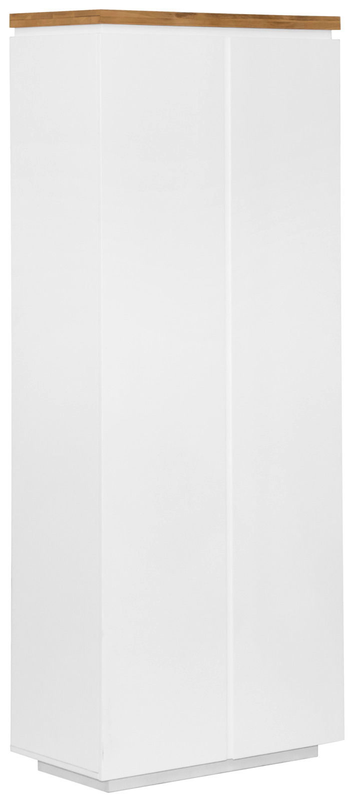 Novel Garderobenschrank DALTON Weißer Garderobenschrank mit Holzoberfläche, seitliche Perspektive