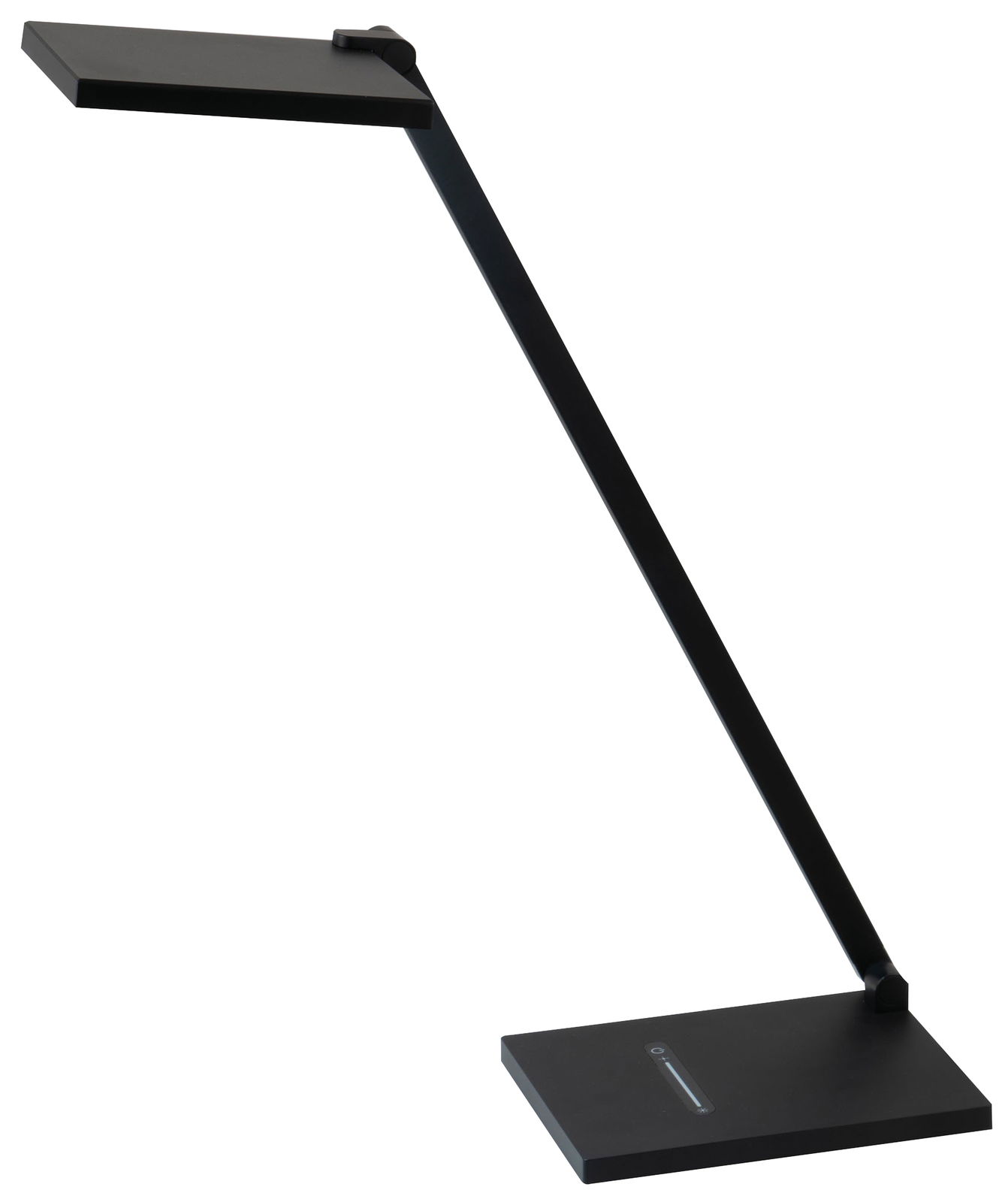 Moderne LED-Schreibtischleuchte in Schwarz, seitliche Perspektive