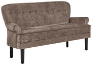 Braune Sitzbank mit gepolsterter Rückenlehne und Armlehnen, seitliche Perspektive