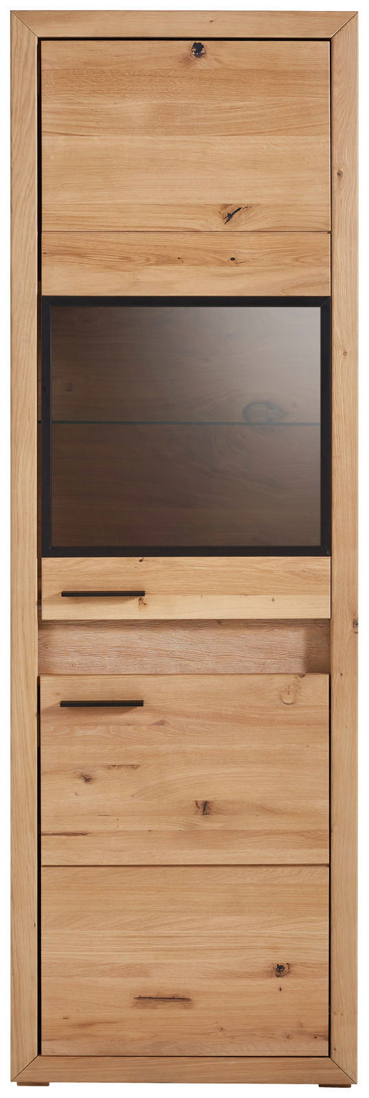 Vitrine CLEVELAND aus Holz mit Glaseinsatz und Beleuchtung, frontale Ansicht