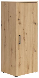 Holzkommode mit einer Tür und schwarzem Griff, seitliche Perspektive