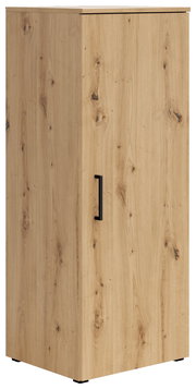 Holzkommode mit einer Tür und schwarzem Griff, seitliche Perspektive