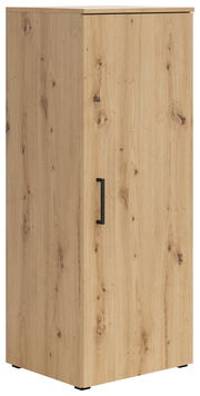 Holzkommode mit einer Tür und schwarzem Griff, seitliche Perspektive