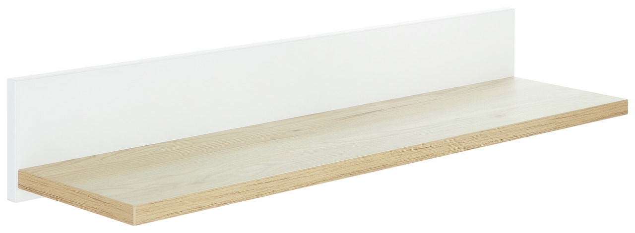 Wandregal aus Holz mit weißer Rückwand, seitliche Perspektive