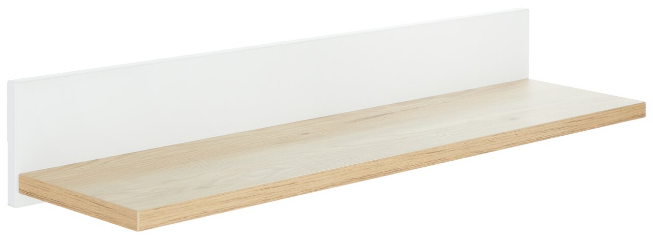 Wandregal aus Holz mit weißer Rückwand, seitliche Perspektive