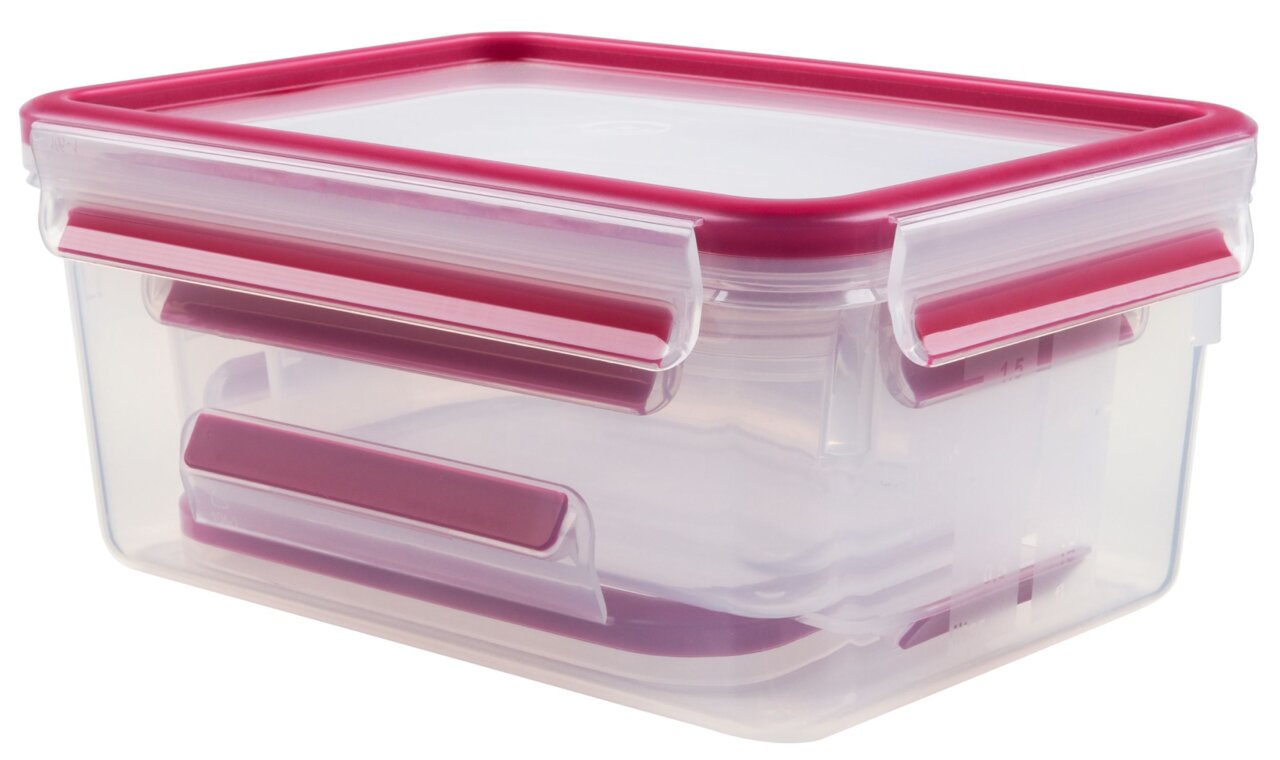 Emsa Frischhaltedosen-Serie 3-tlg. CLIP&CLOSE Emsa Frischhaltedose mit rotem Deckel, seitliche Perspektive