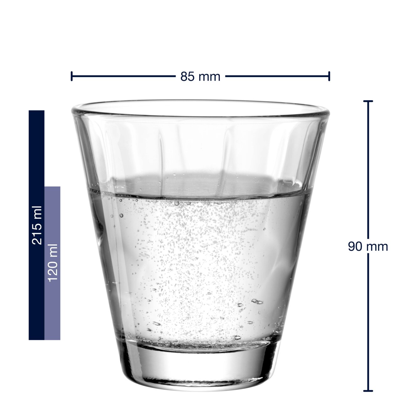 Drinkglas Twist 220 ml van Leonardo, gevuld met water, zijaanzicht