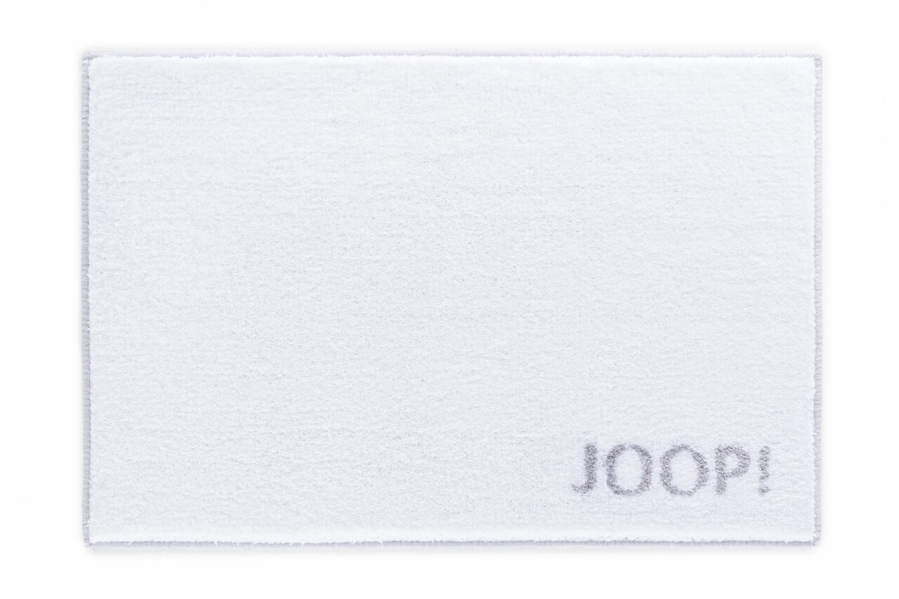 JOOP! JOOP! CLASSIC Weißer Badteppich mit grauem 'JOOP!' Schriftzug, Draufsicht