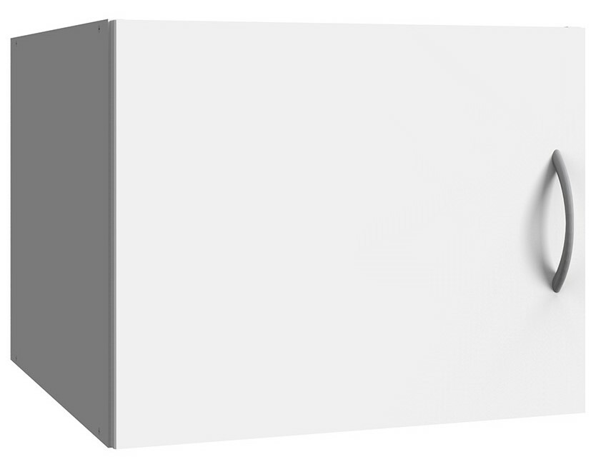 XORA Aufsatz T54 MULTIRAUMKONZEPT Weißer Schrankaufsatz mit grauem Griff, seitliche Perspektive