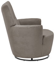 Grauer Sessel mit geripptem Stoffbezug, seitliche Perspektive