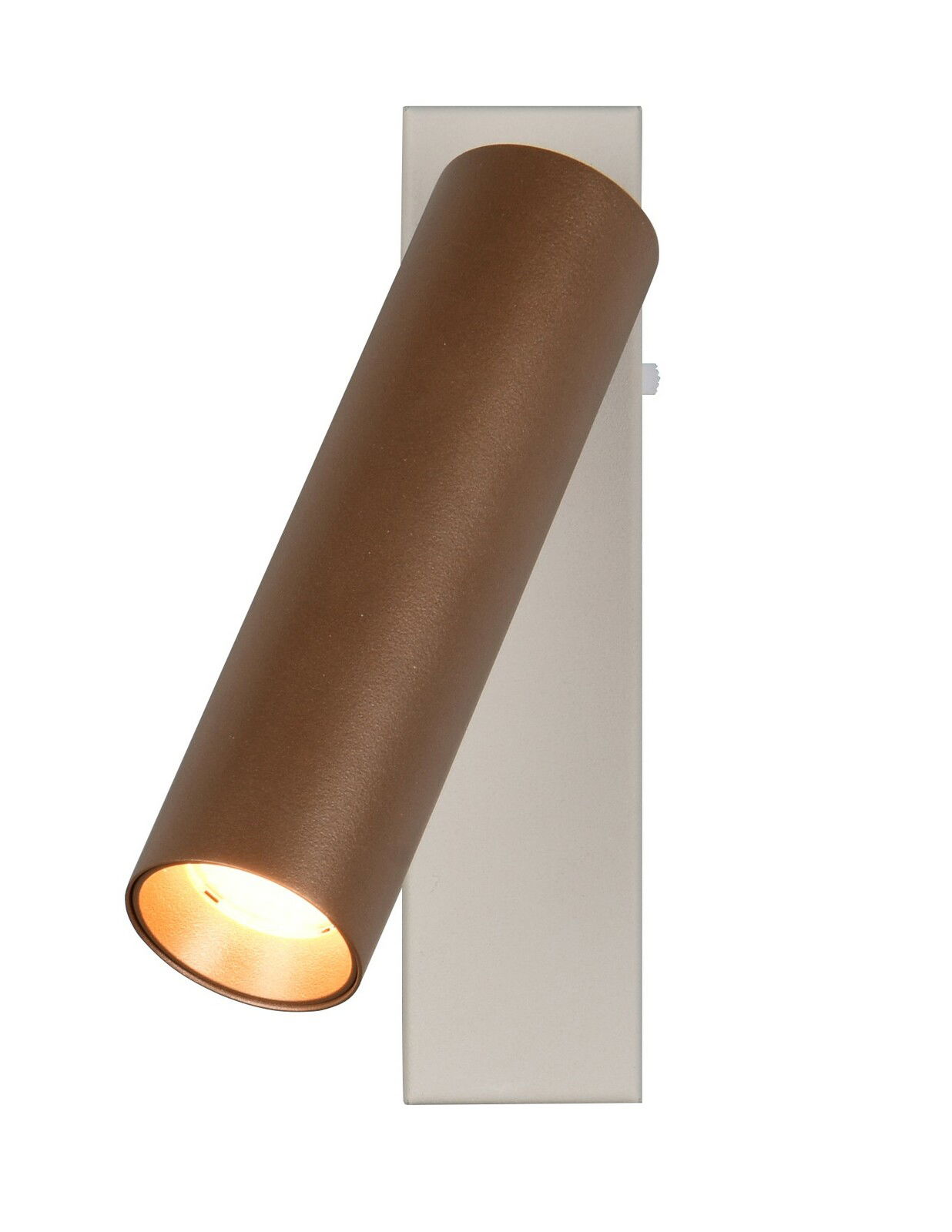 Moderner brauner Strahler in seitlicher Perspektive, montiert auf rechteckiger Basis.