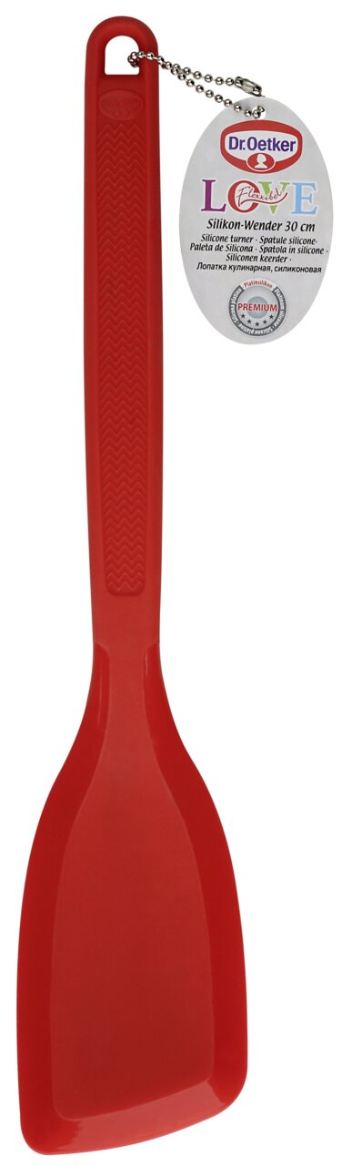 Dr. Oetker Silikon-Wender Roter Silikon-Wender von Dr. Oetker, 30 cm lang, mit ergonomischem Griff und Aufhängeloch, Vorderansicht