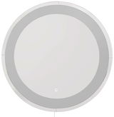 Runder LED-Spiegel mit einem Durchmesser von ca. 100 cm, frontal betrachtet, mit einem dezenten Leuchtring und einem Touch-Schalter unten.