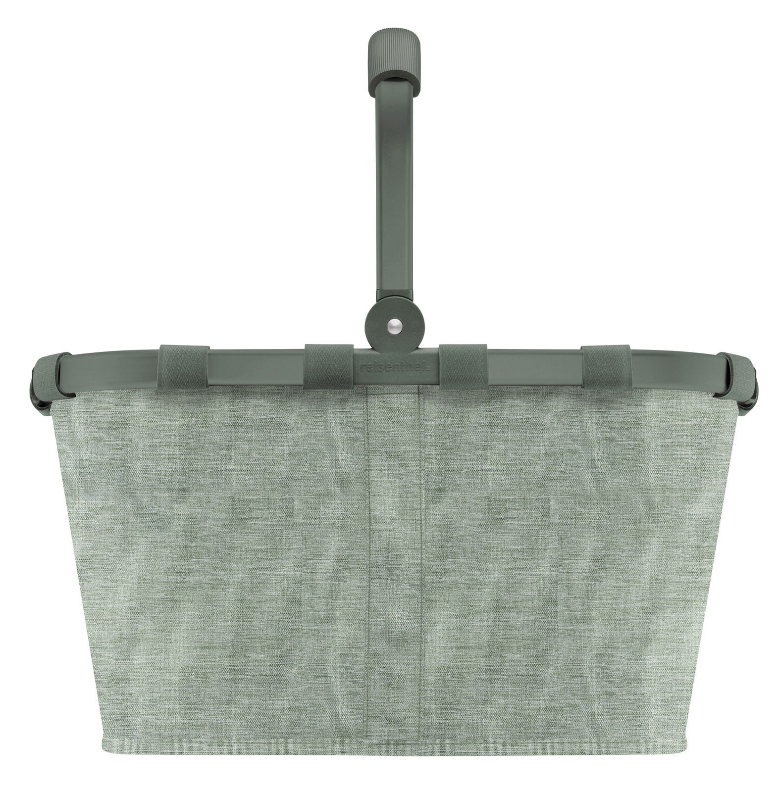 Grüner Einkaufskorb mit stabilem Rahmen und Tragegriff, frontal abgebildet.