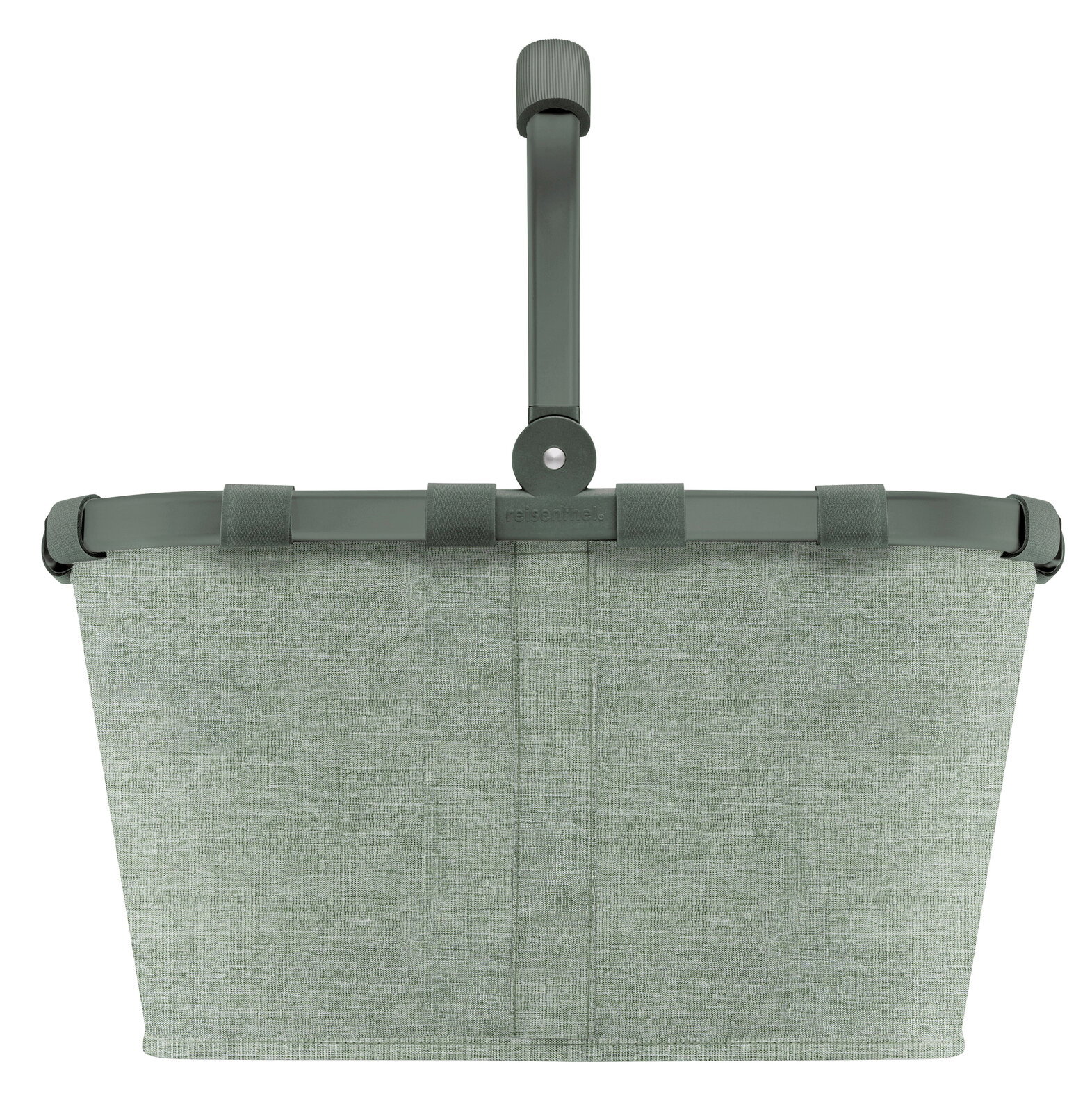 Grüner Einkaufskorb mit stabilem Rahmen und Tragegriff, frontal abgebildet.