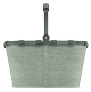 Groene boodschappenmand met stevig frame en handvat, afgebeeld van voren.