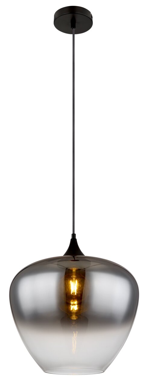 Moderne Hängeleuchte MAXY mit rauchgrauem Glasschirm, seitliche Perspektive