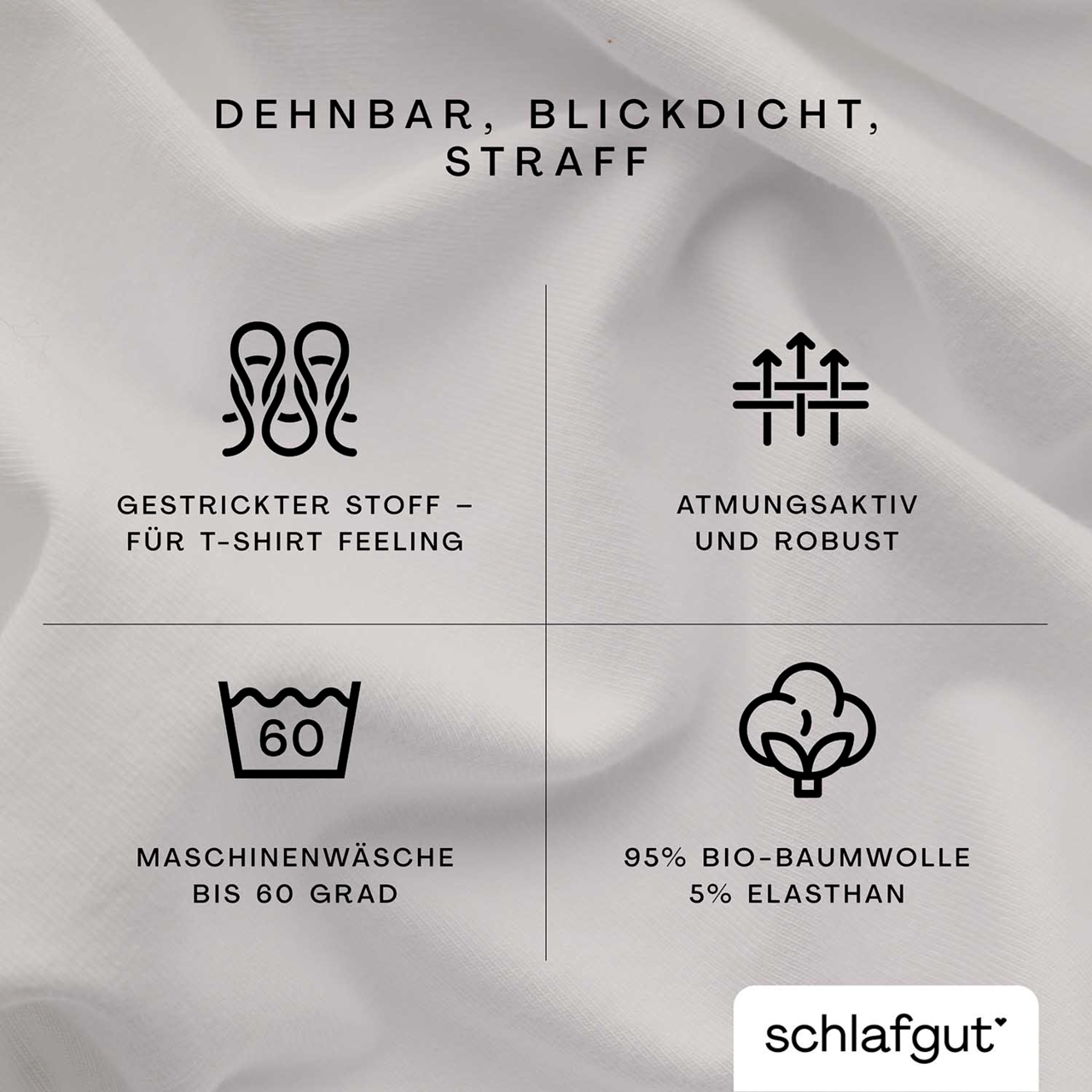 Spannbettlaken aus 95% Bio-Baumwolle und 5% Elasthan, dehnbar, blickdicht und straff, mit gestricktem Stoff für T-Shirt Feeling, atmungsaktiv und robust, maschinenwaschbar bis 60 Grad. Draufsicht.