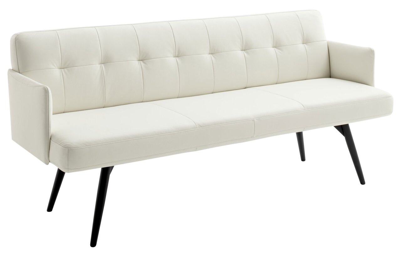 Johann Jakob Solobank FLAME Elegantes cremefarbenes Sofa mit schwarzen Beinen, seitliche Perspektive