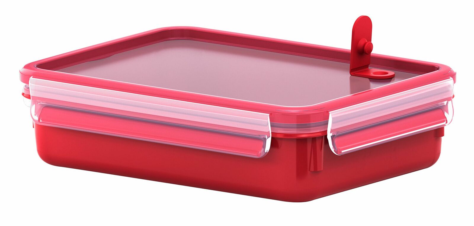 Rote Mikrowellendose mit 1,2L Fassungsvermögen, seitliche Perspektive