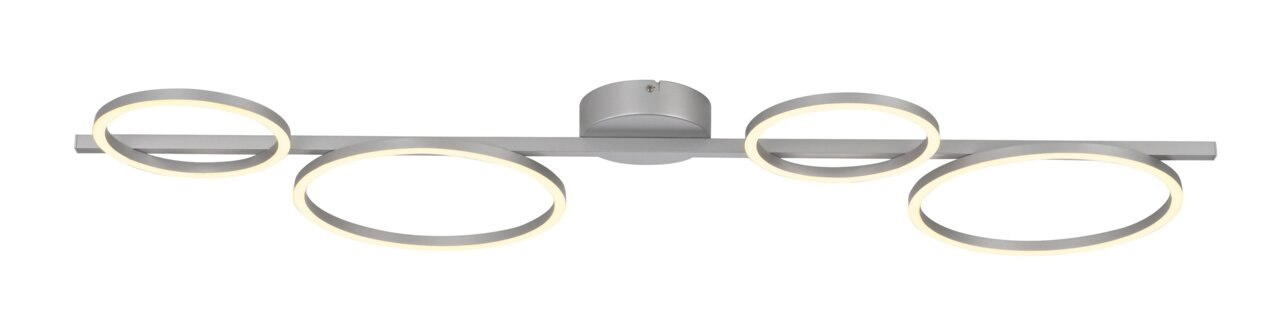 Moderne Deckenleuchte MINI RITUS mit vier leuchtenden Ringen, seitliche Perspektive.