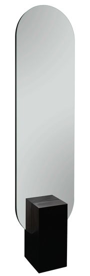 Standspiegel 45x180cm mit abgerundeter Oberseite und schwarzem Sockel, seitliche Perspektive